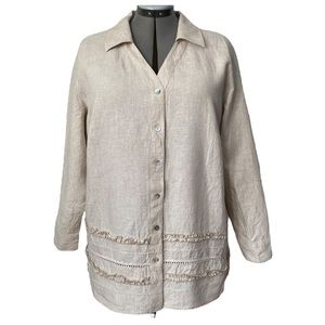 Irish Linen button front tunic with ruffle detail 2X